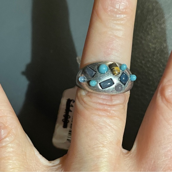 Free People Turquoise Tortoise Silver tone Stone Dome Ring, Size 7, NWT! - Picture 6 of 16